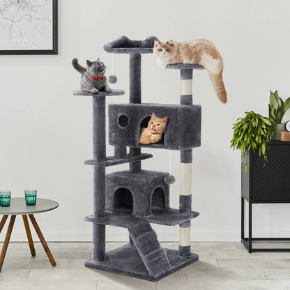 54-Inch Cat Tower with Large Condo, Climbing Ladder, and More Cat Stuff, Grey