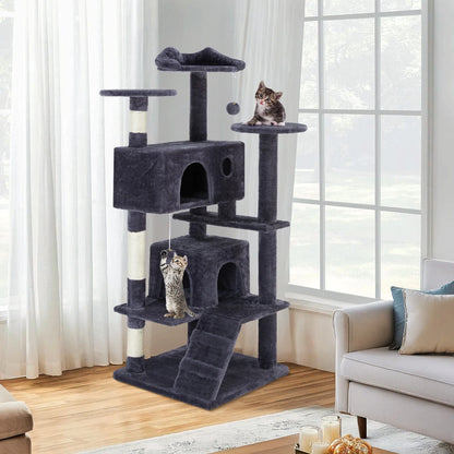 54-Inch Cat Tower with Large Condo, Climbing Ladder, and More Cat Stuff, Grey