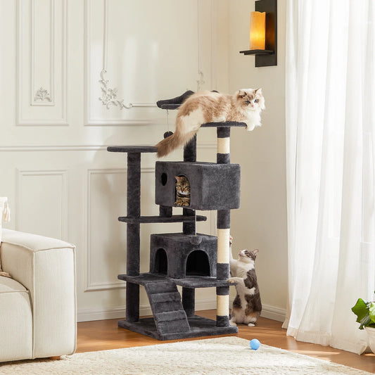 54-Inch Cat Tower with Large Condo, Climbing Ladder, and More Cat Stuff, Grey